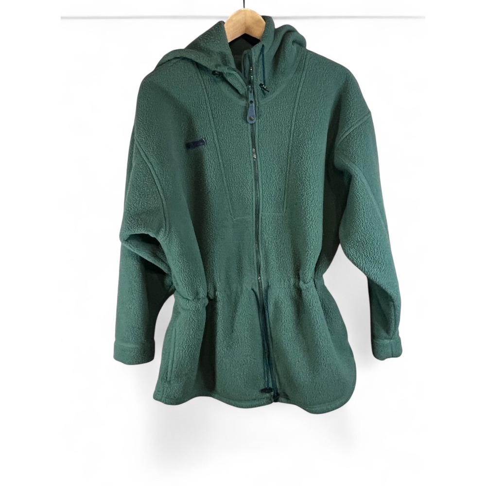 Vintage 90s Columbia Fleece Jacket Green Hooded Full Zip Made in USA Ladies L